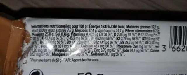 Crispy caramel bar nutrition facts table