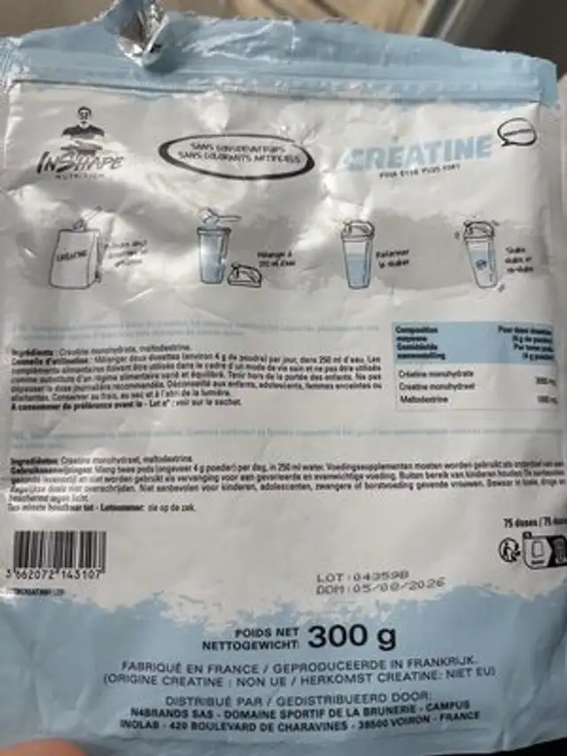 Créatine nutrition facts table