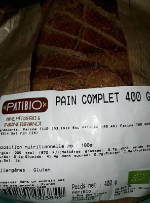 Pain complet 400g front packaging