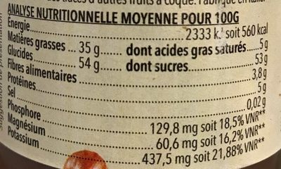 Pâte à tartiner noisettes cacao nutrition facts table