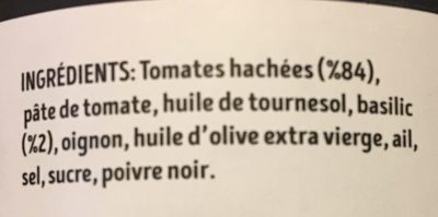 Pasta sauce ingredients label