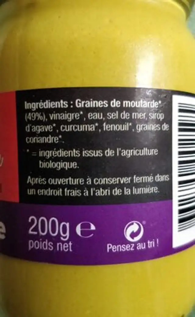 Crème de moutarde ingredients label