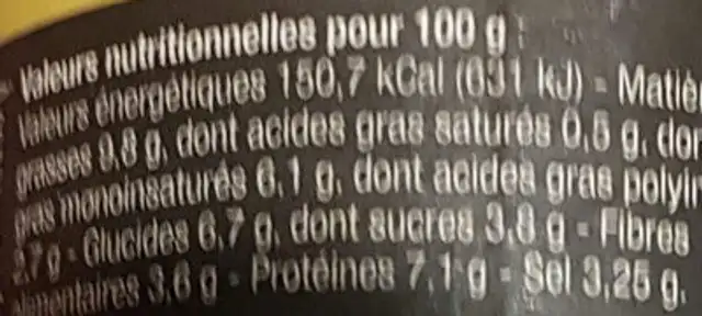 Crème de moutarde nutrition facts table