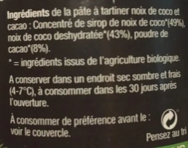 Cocobella ingredients label