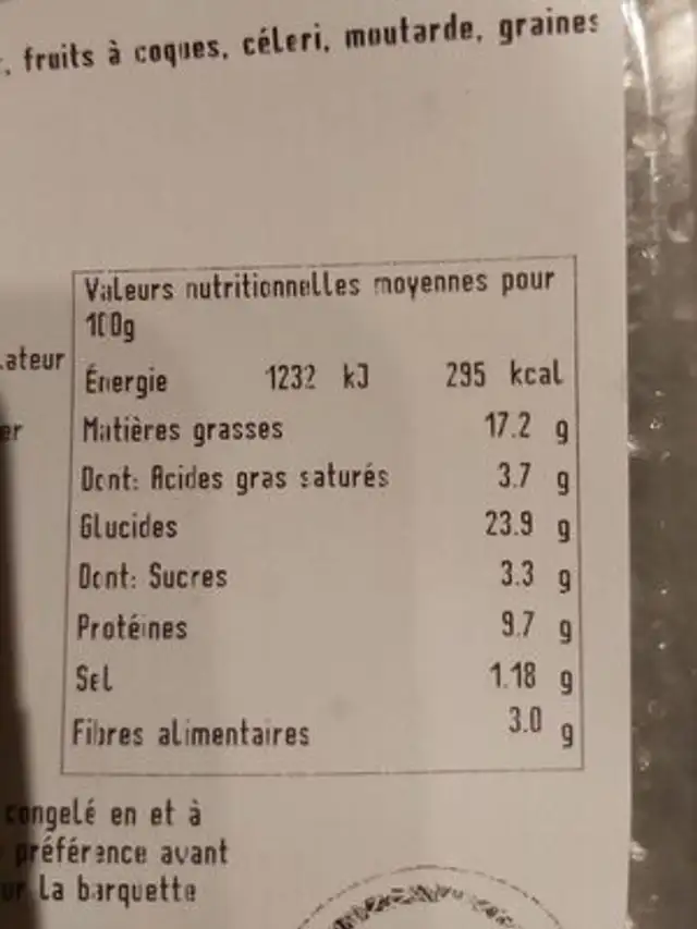 Plateau mini samoussas poulet créoles nutrition facts table