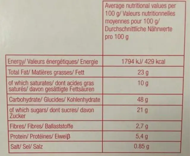 Donuts chocolat nutrition facts table