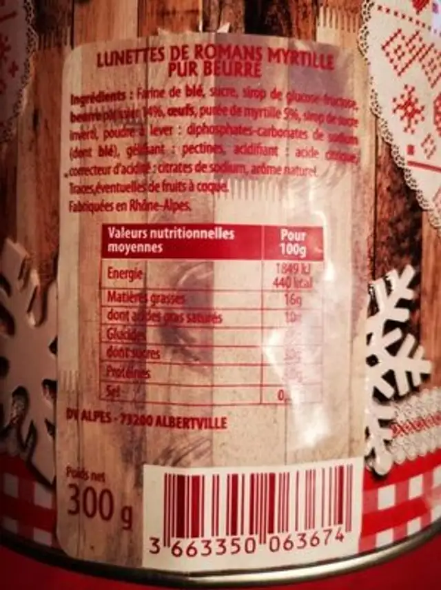 Lunettes de romans myrtille pur beurre nutrition facts table
