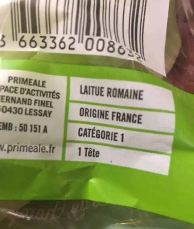Laitue romaine ingredients label