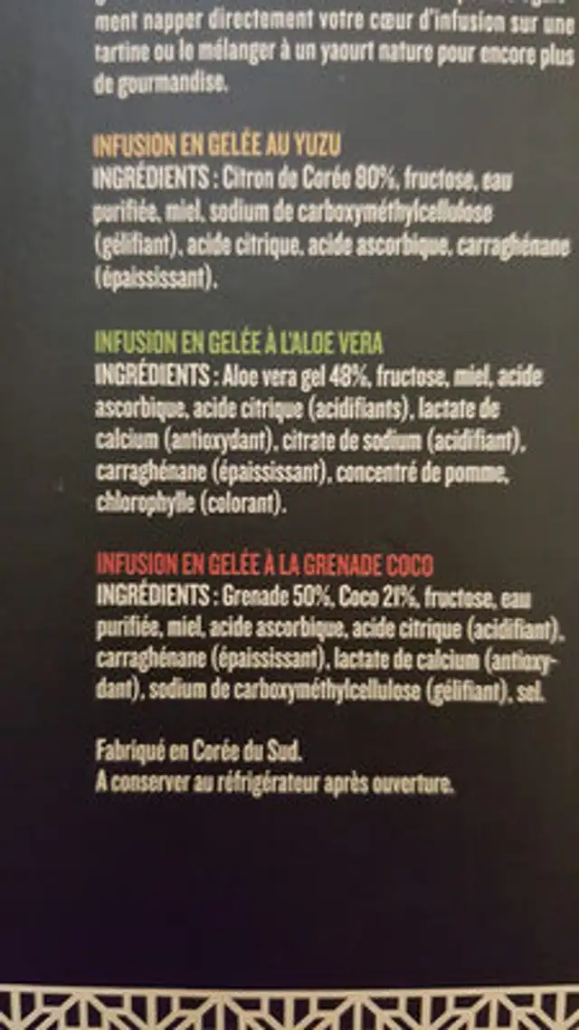 infusions en gelée ingredients label