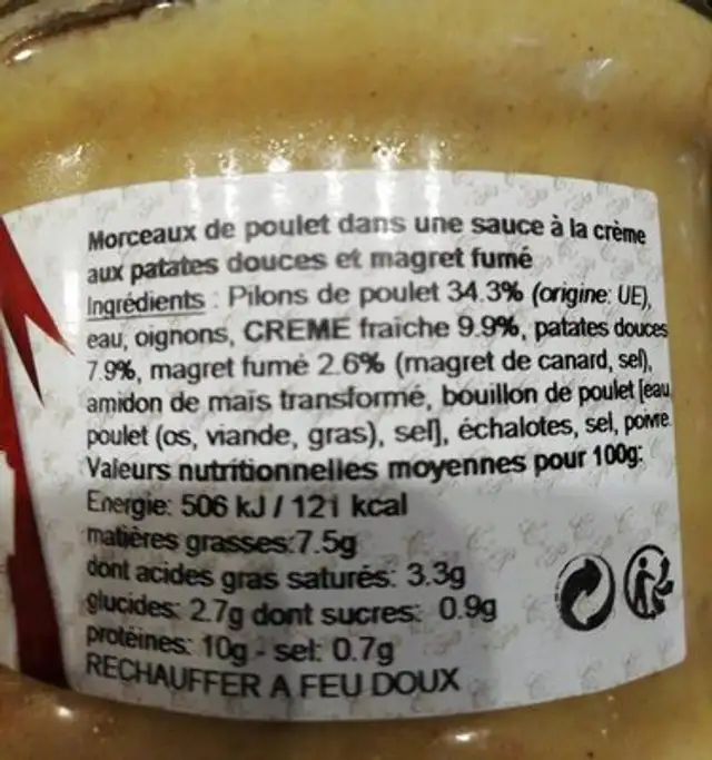 Mijoté de volaille nutrition facts table