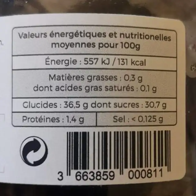 Pruneau moelleux nutrition facts table