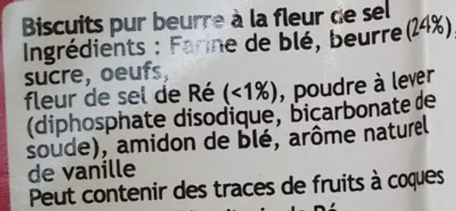 Sablés Rétais ingredients label