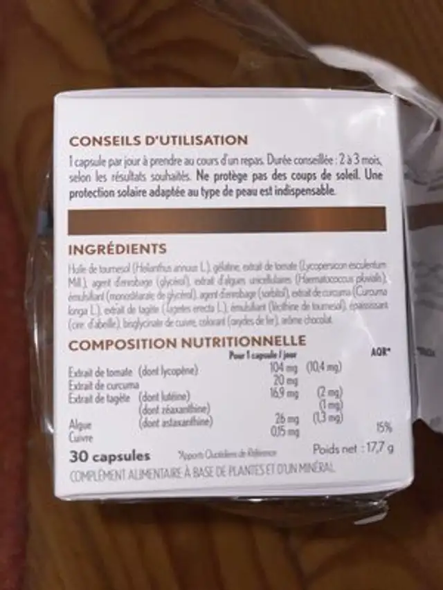 Autobronzant Oenobiol ingredients label