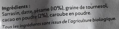 Muesli croustillant Cacao Sésame ingredients label