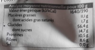 Muesli croustillant Cacao Sésame nutrition facts table