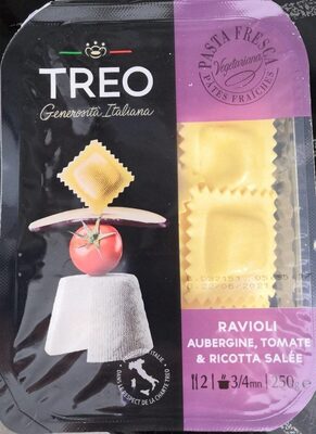 Ravioli aubergine, tomate et ricotta salée front packaging