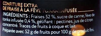 Confiture de fraises fève tonka ingredients label