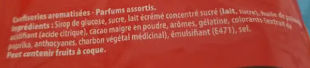 Carambar mini fete ingredients label