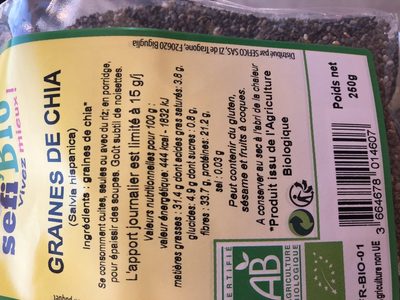 Graine de chia ingredients label