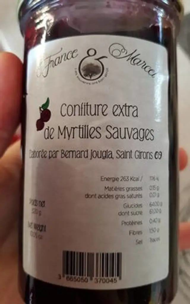 Confiture extra de myrtilles sauvages nutrition facts table