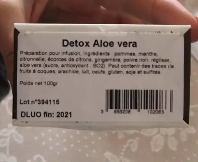 Detox aloe Vera nutrition facts table