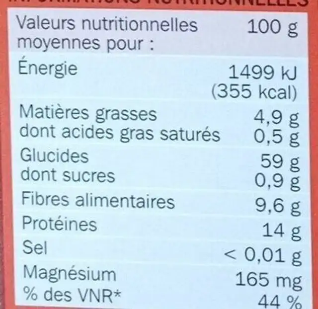 Quinoa et boulgour comptoir du grain nutrition facts table