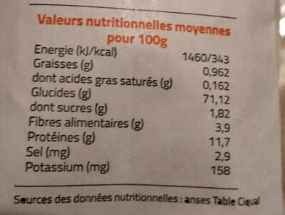Farine pizza nutrition facts table