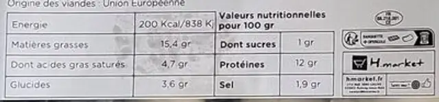 Saucisse blanche nutrition facts table