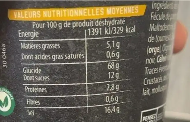 Fond goût volaille nutrition facts table