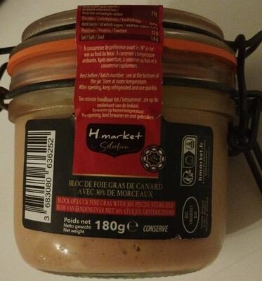 Bloc de foie gras de canard avec 30% de morceaux