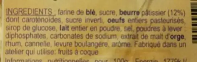 Gaufres fourrées vanille ingredients label