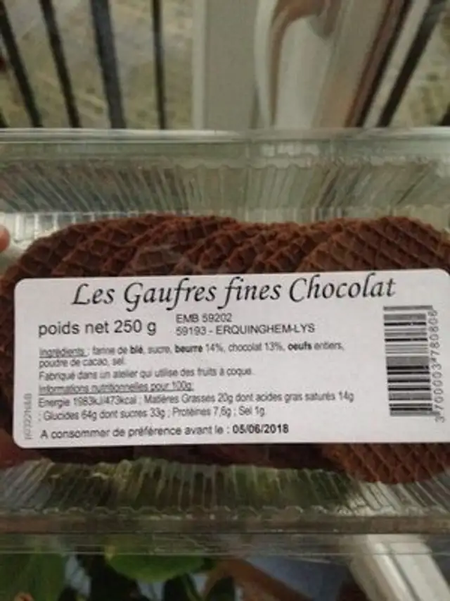 Les gaufres fines ingredients label
