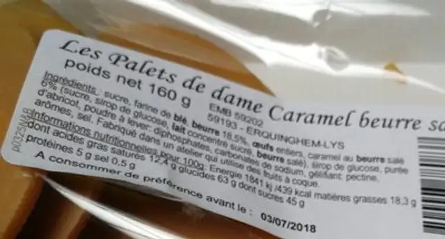 Les palets de dame caramel beurre sale ingredients label