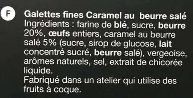 Galettes fines caramel au beurre salé ingredients label