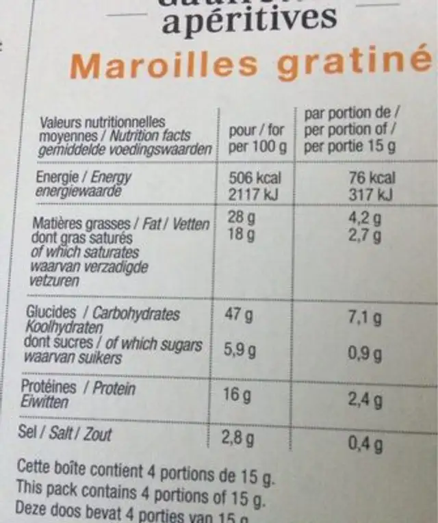 GAUFRETTES MAROILLES COMTESSE DE FLANDRE nutrition facts table