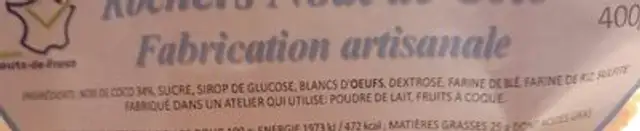 Rochers noix de coco ingredients label
