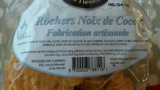 Rochers noix de coco ingredients label