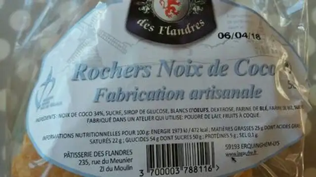 Rochers noix de coco nutrition facts table