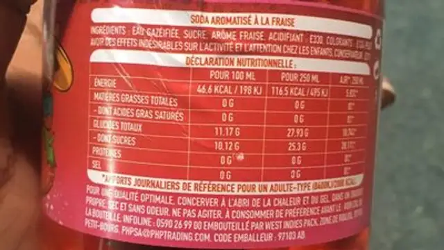 Yekri fraise ingredients label