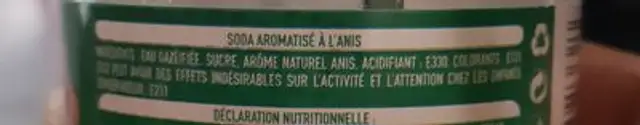 Yékri anis vert ingredients label