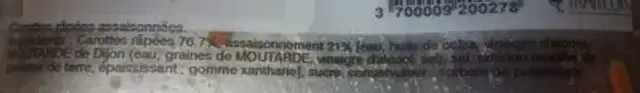 Carotte rapee ingredients label
