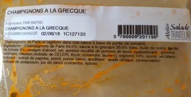 KG Champignon Grec Mix Buffet (1.5KG) ingredients label