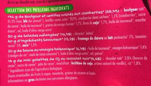 Mix Bio ingredients label