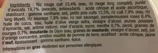 Meli melo de riz petits pois et pamplemousses ingredients label