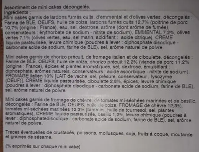Les petits fours - 3 mini-cakes ingredients label
