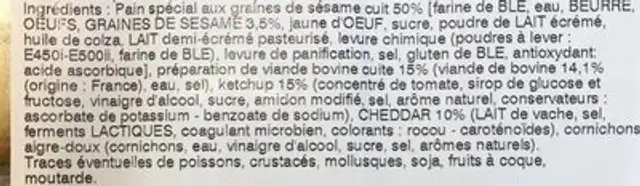 Mini burger ingredients label