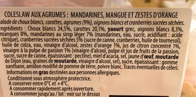 Coleslaw aux agrumes ingredients label