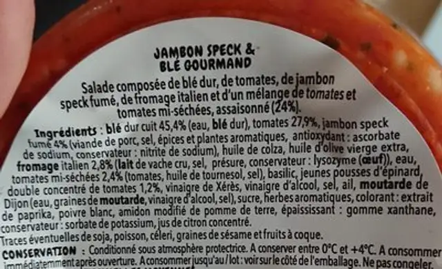 Jambon speck et blé gourmand ingredients label