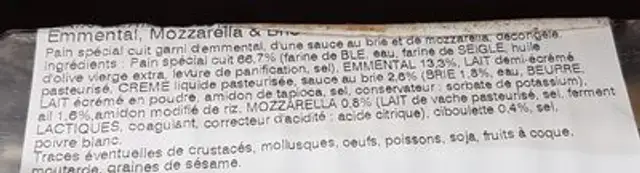 Pain hérisson fromager ingredients label
