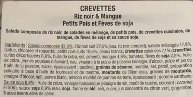Crevette riz noir et mangue petit pois ingredients label